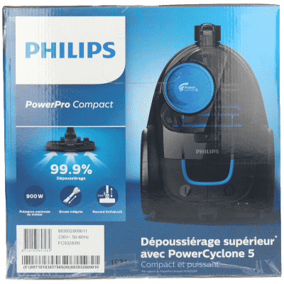 Zakloze stofzuiger PowerPro Compact FC9328/09 zwart/blauw